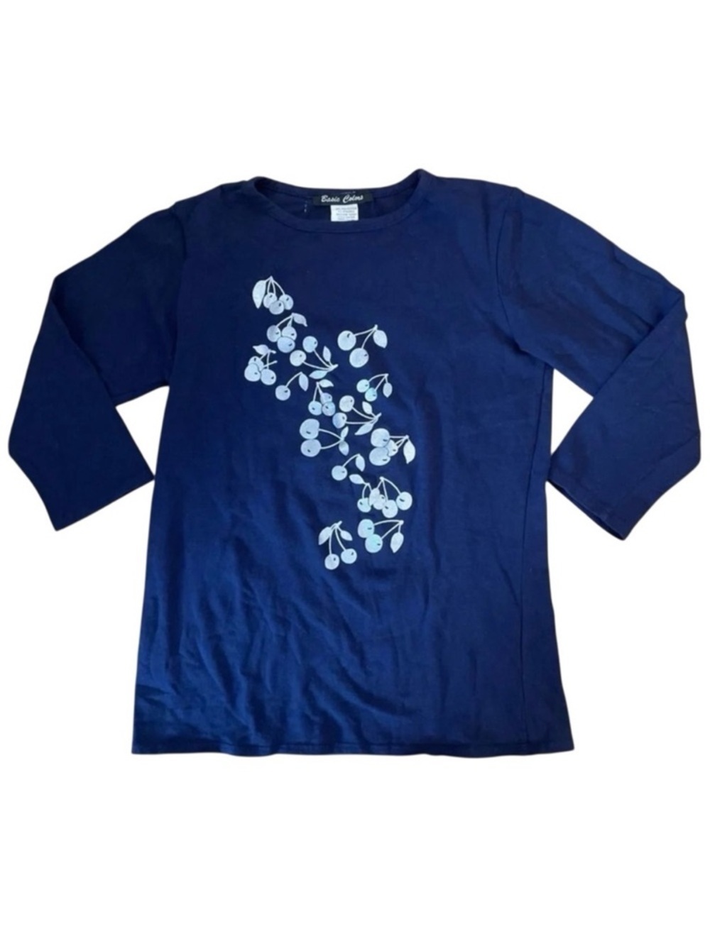 4/$25 Basic Colors 3/4 Sleeve Navy T-Shirt Silver Cherry Graphic Girls Size 16